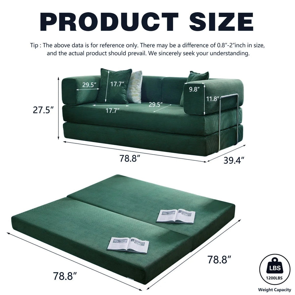 Canapé-lit convertible 78,8 pouces avec oreiller de compression, confortable, futon