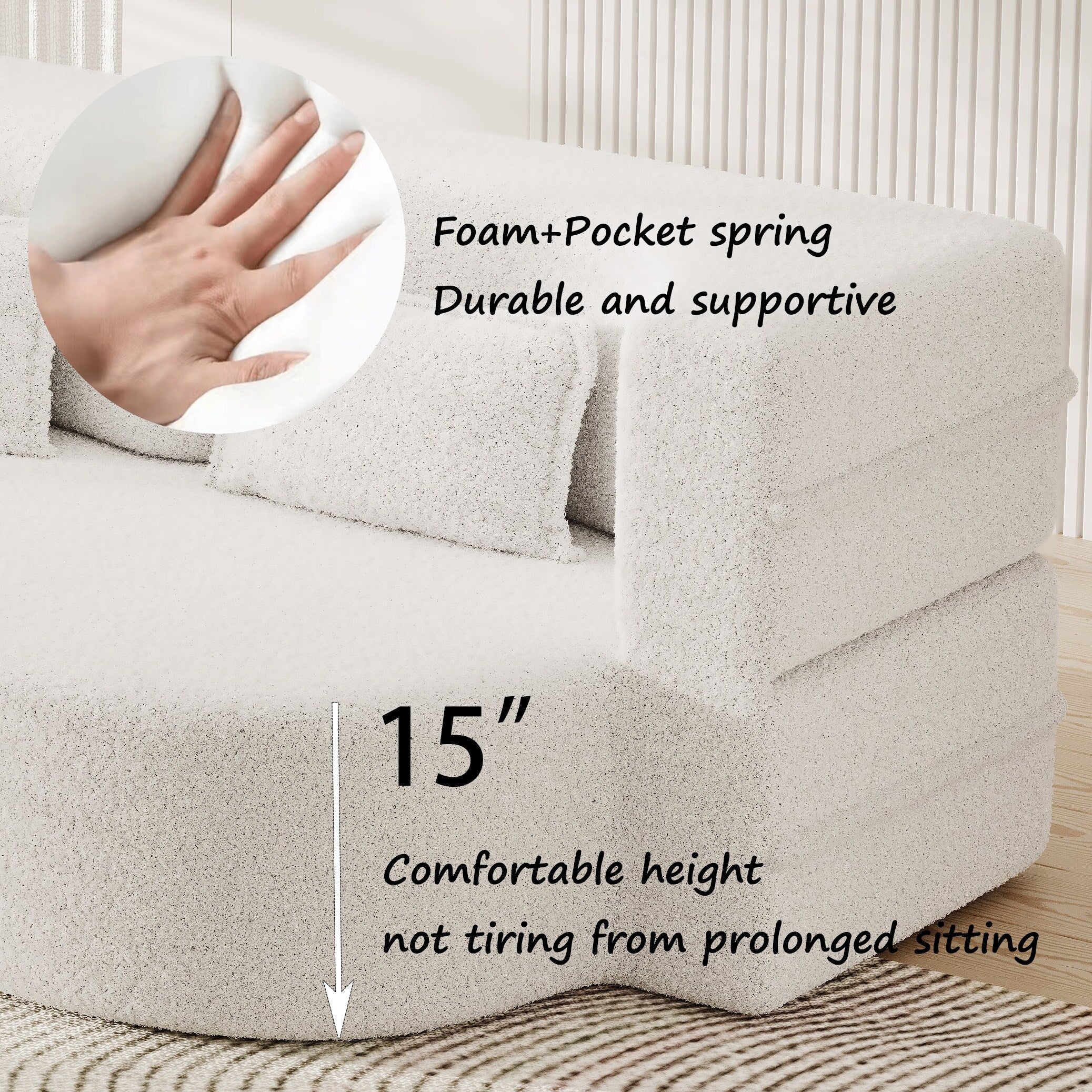 Canapé-lit convertible en tissu Teddy de 78 pouces, rempli de mousse, avec 2 oreillers et matelas pliant pour le salon