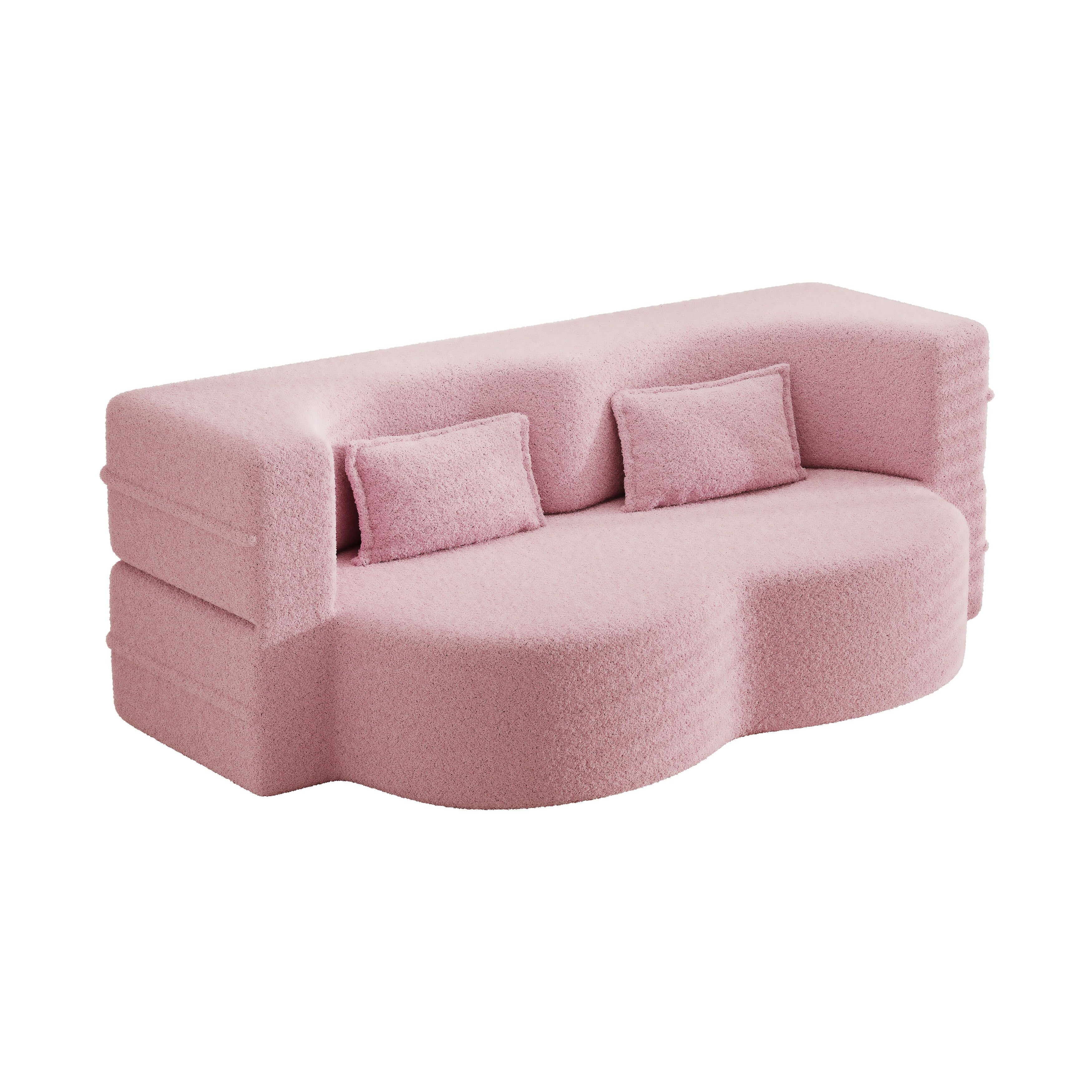 Canapé-lit convertible en tissu Teddy de 78 pouces, rempli de mousse, avec 2 oreillers et matelas pliant pour le salon