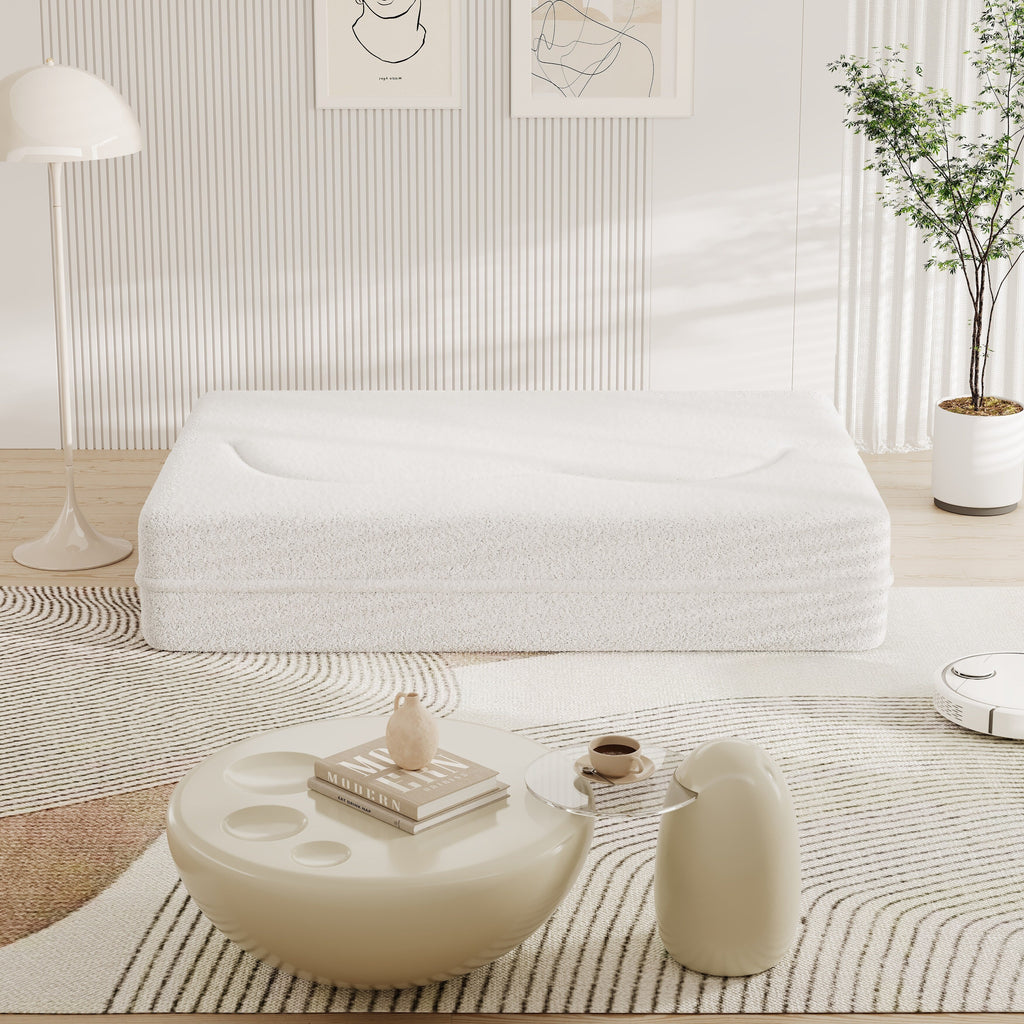 Canapé-lit convertible en tissu Teddy de 78 pouces, rempli de mousse, avec 2 oreillers et matelas pliant pour le salon