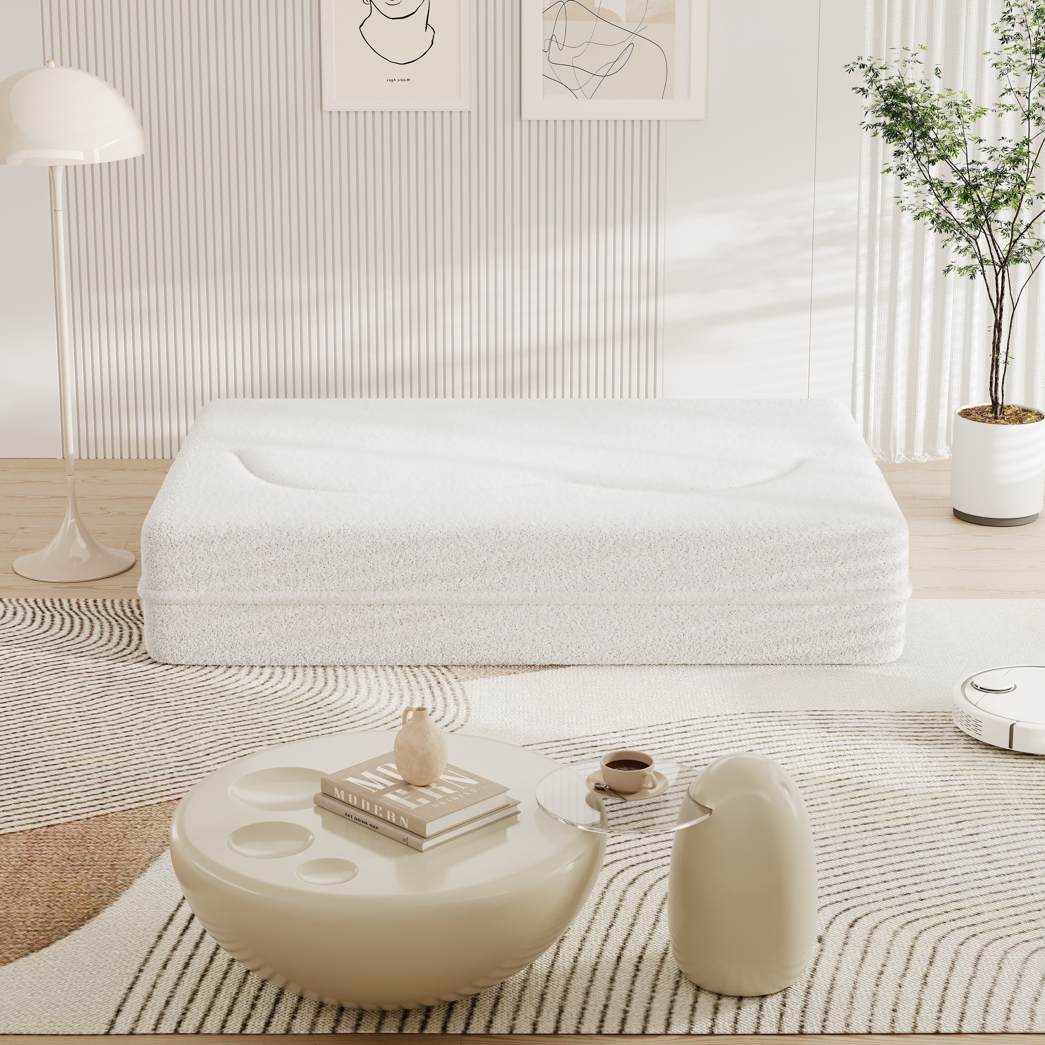 Canapé-lit convertible en tissu Teddy de 78 pouces, rempli de mousse, avec 2 oreillers et matelas pliant pour le salon