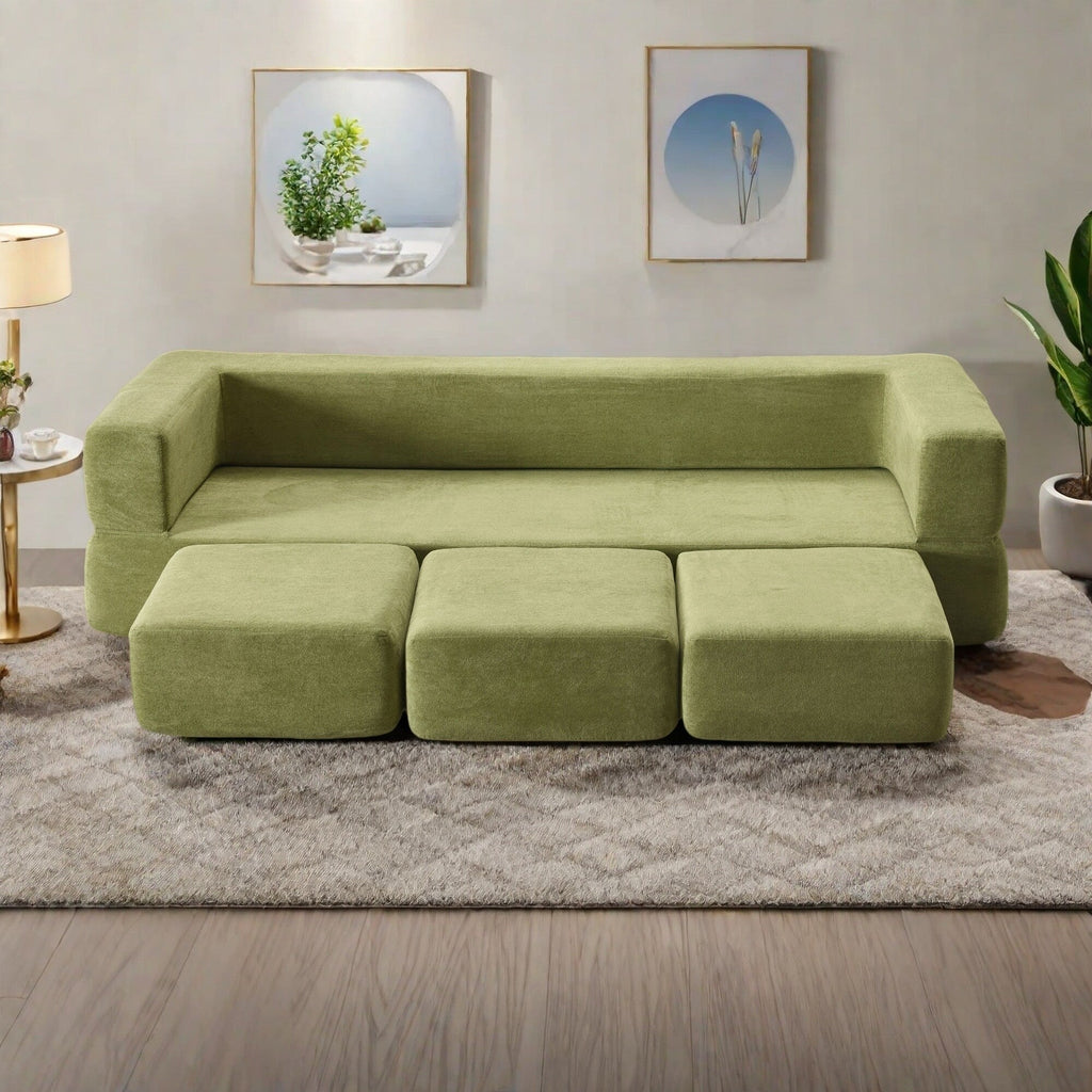 Canapé 3 places en chenille 79,14 avec mousse haute densité, housse amovible zippée et tapis de jeu pliable