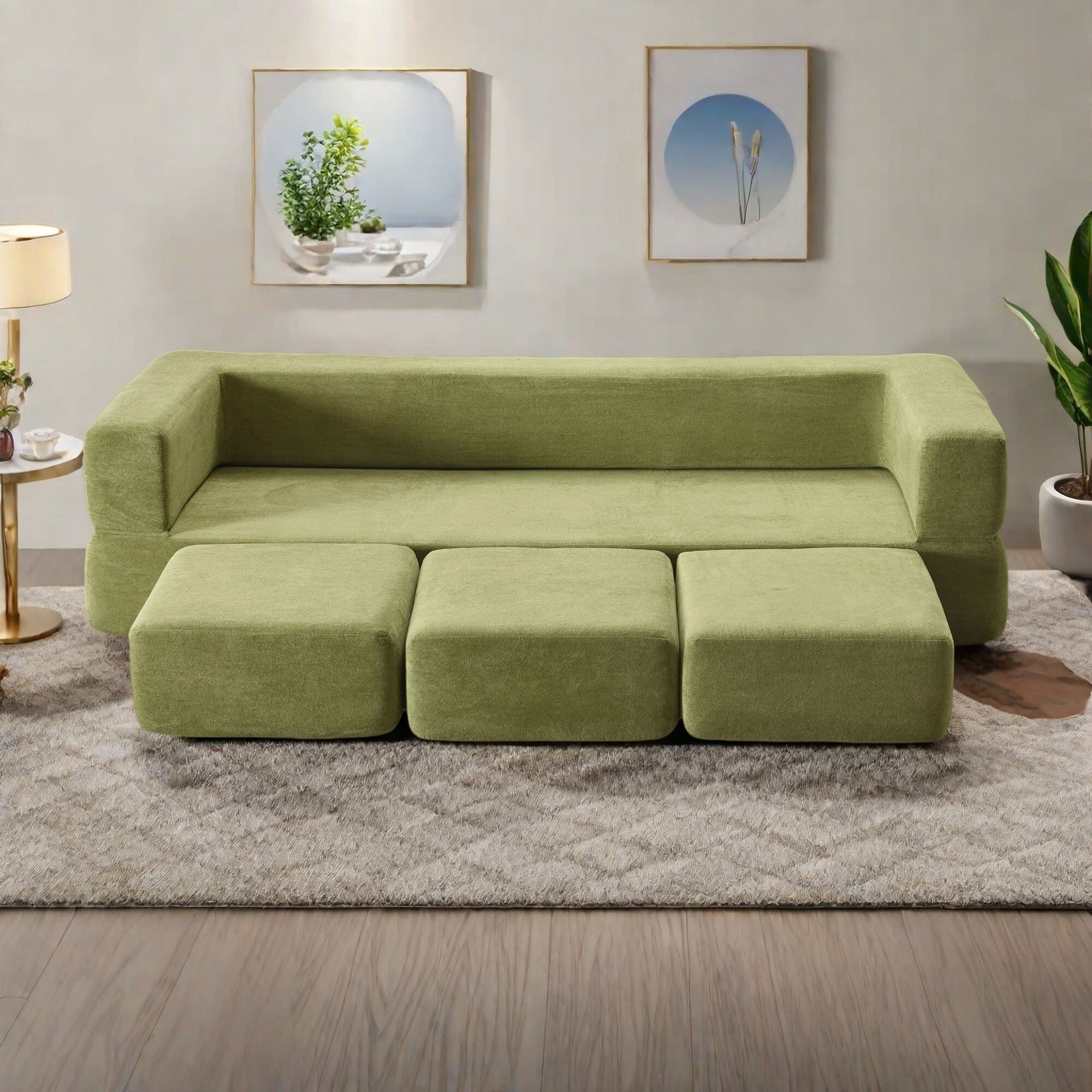 Canapé 3 places en chenille 79,14 avec mousse haute densité, housse amovible zippée et tapis de jeu pliable