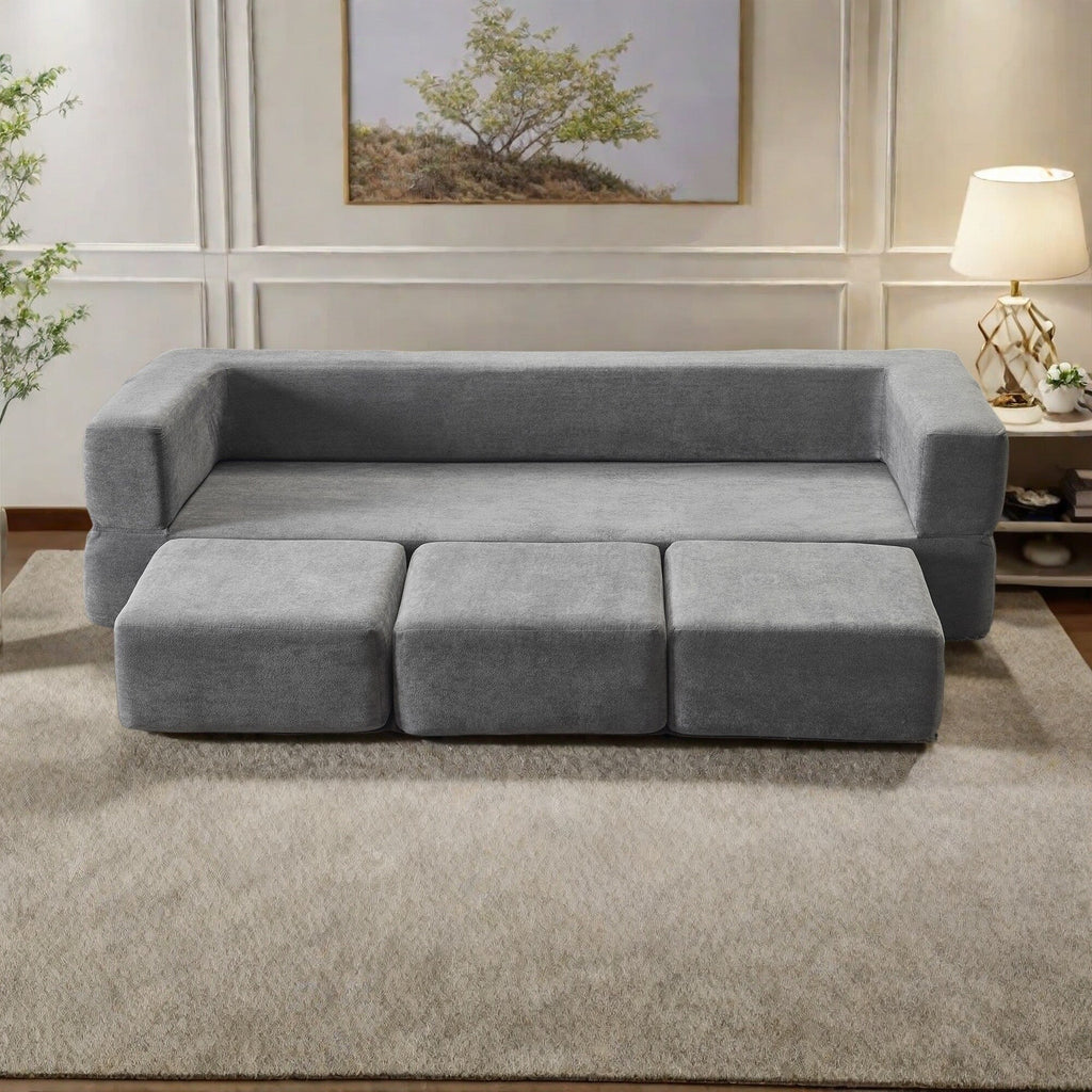 Canapé 3 places en chenille 79,14 avec mousse haute densité, housse amovible zippée et tapis de jeu pliable