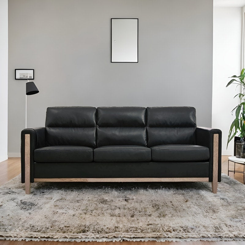 Canapé 3 places noir de 200 cm avec coussins moelleux, idéal pour le salon