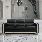 Canapé 3 places noir de 200 cm avec coussins moelleux, idéal pour le salon