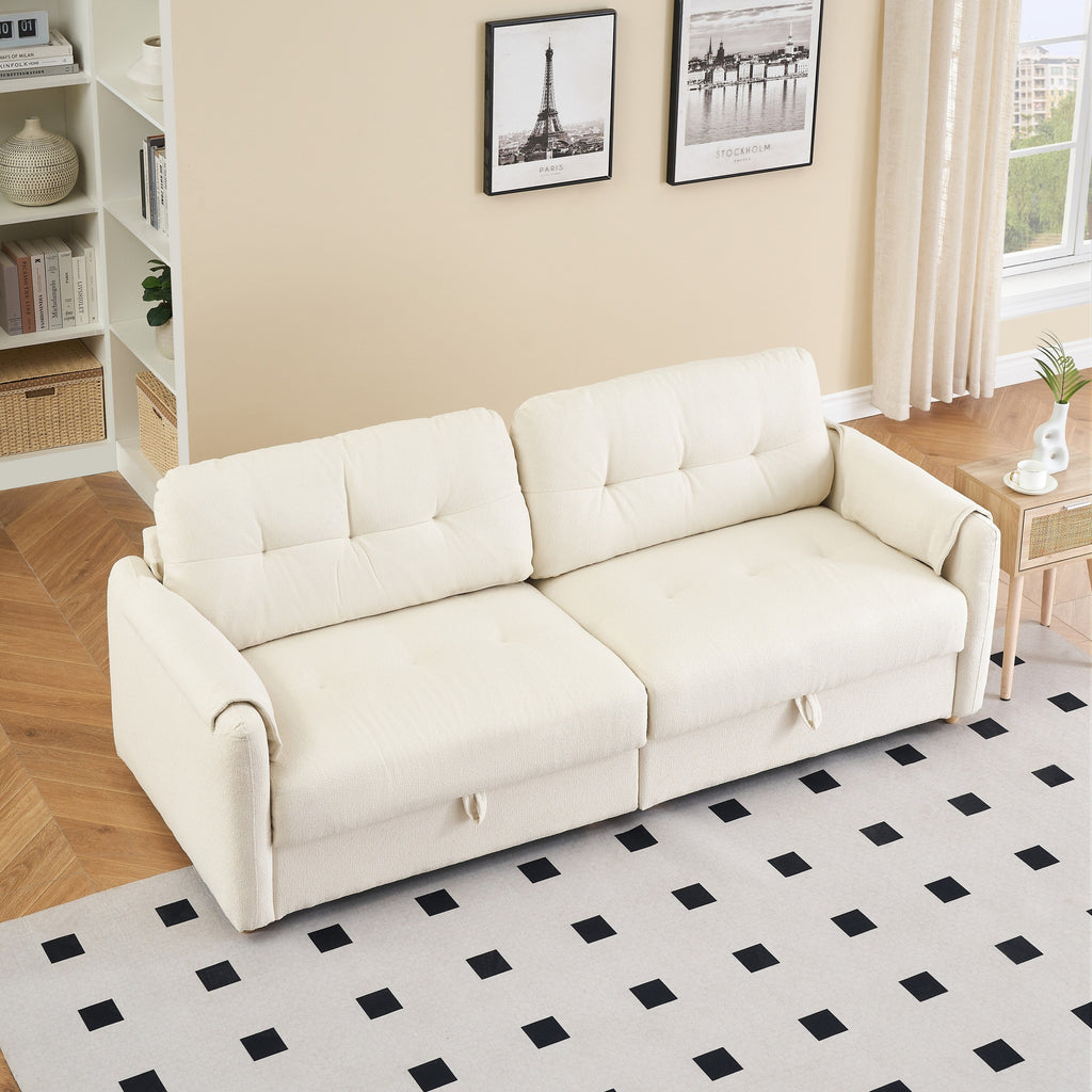Tissu de canapé en coton et lin Teddy de 79,50 pouces de long, avec pieds longs coniques en métal, bande métallique assortie, élégant et simple - Beige