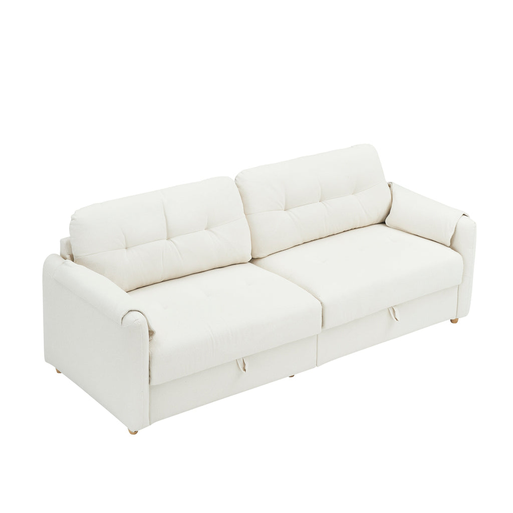 Tissu de canapé en coton et lin Teddy de 79,50 pouces de long, avec pieds longs coniques en métal, bande métallique assortie, élégant et simple