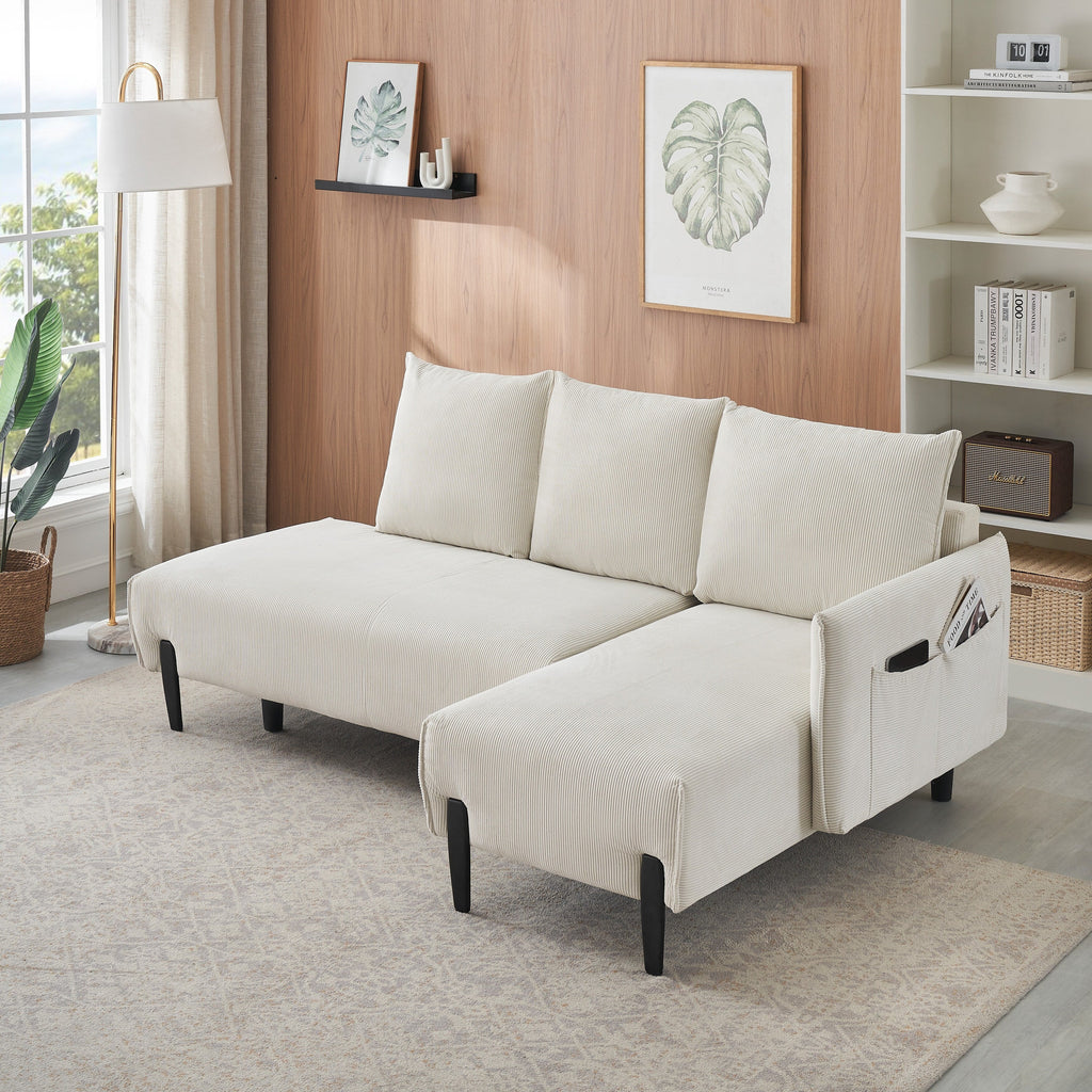 Canapé en velours côtelé beige 79,5 avec 3 coussins pour appartement ou bureau