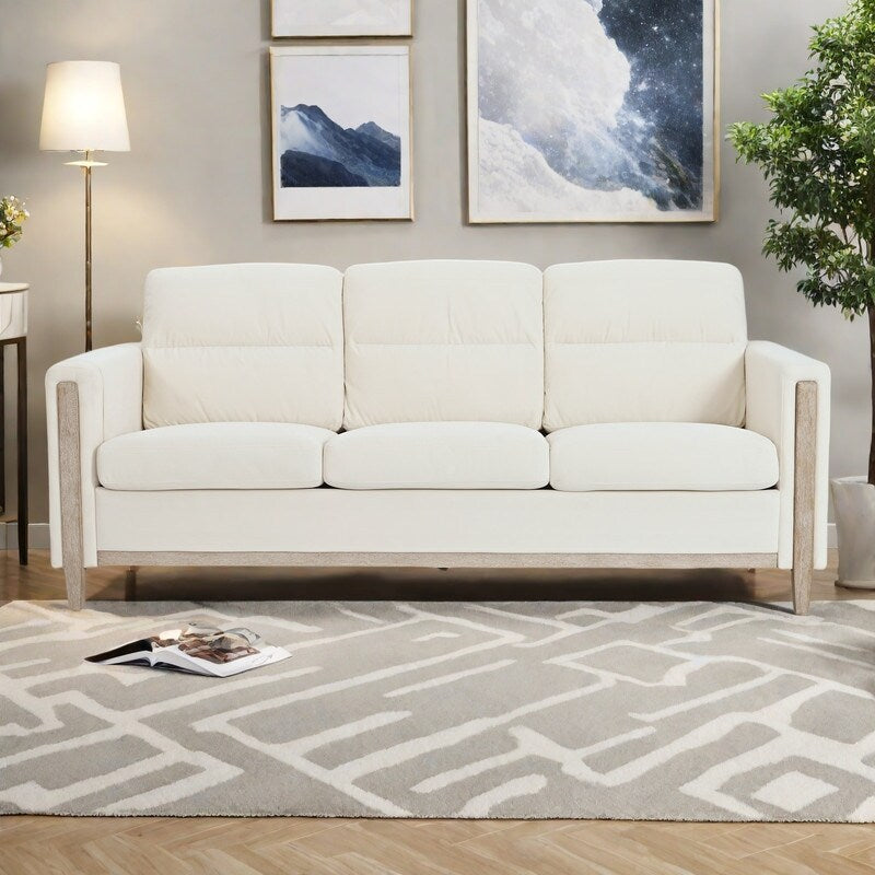 Canapé 3 places en velours massif 79,5" avec assise à ressorts ensachés, dossier en mousse PP et poche de rangement latérale