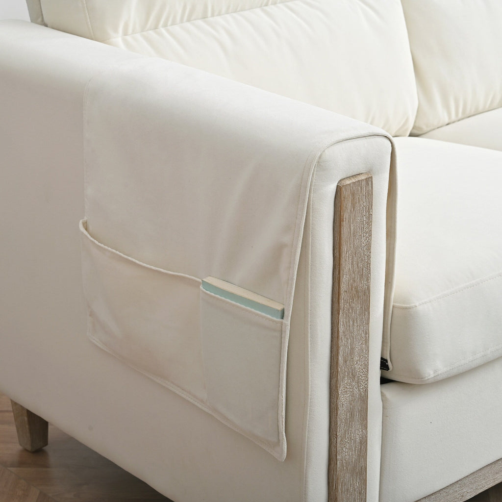 Canapé 3 places en velours massif 79,5" avec assise à ressorts ensachés, dossier en mousse PP et poche de rangement latérale