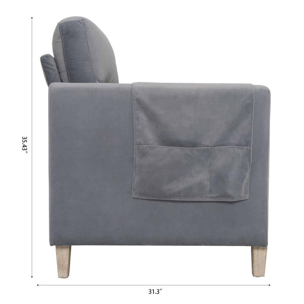 Canapé 3 places en velours massif 79,5" avec assise à ressorts ensachés, dossier en mousse PP et poche de rangement latérale