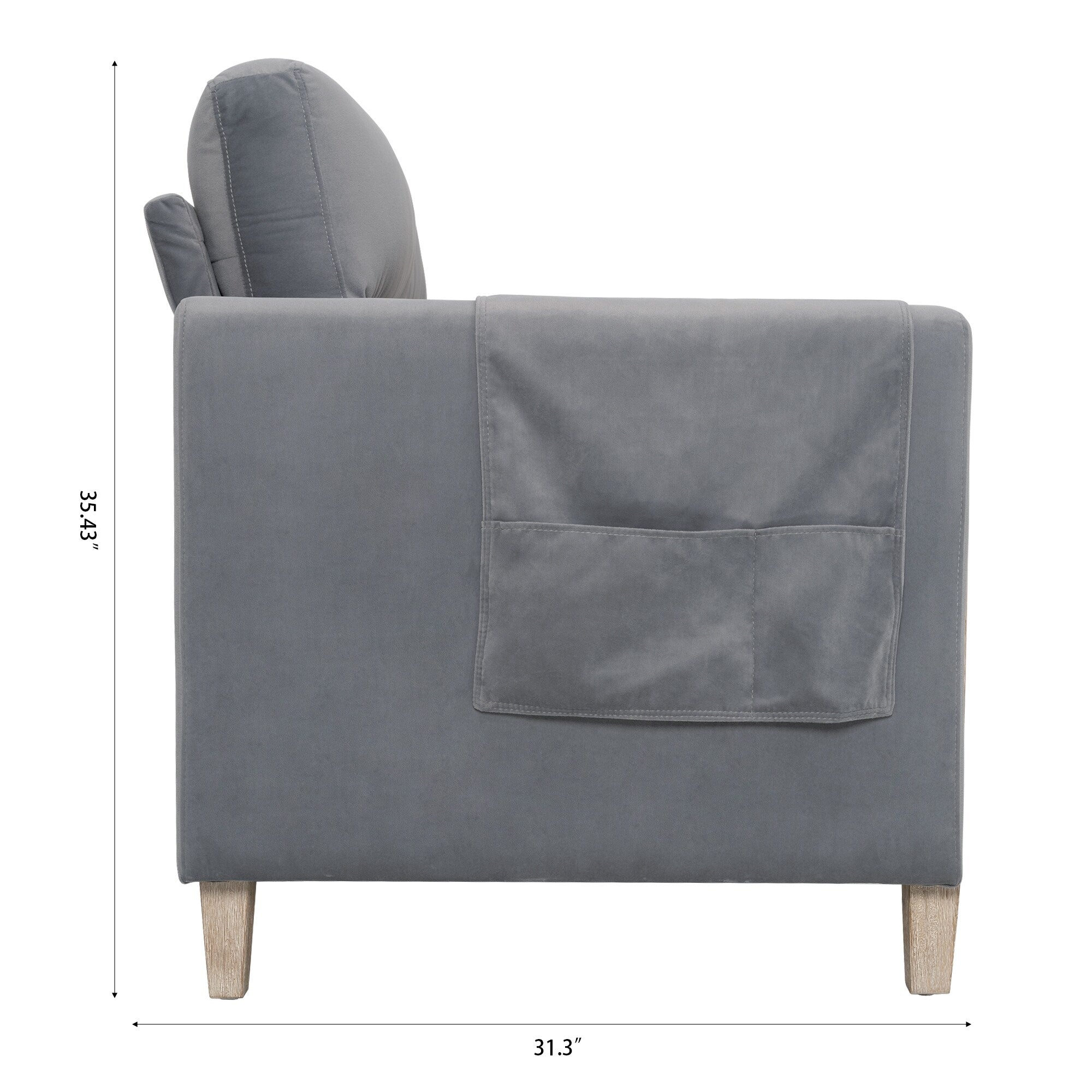 Canapé 3 places en velours massif 79,5" avec assise à ressorts ensachés, dossier en mousse PP et poche de rangement latérale
