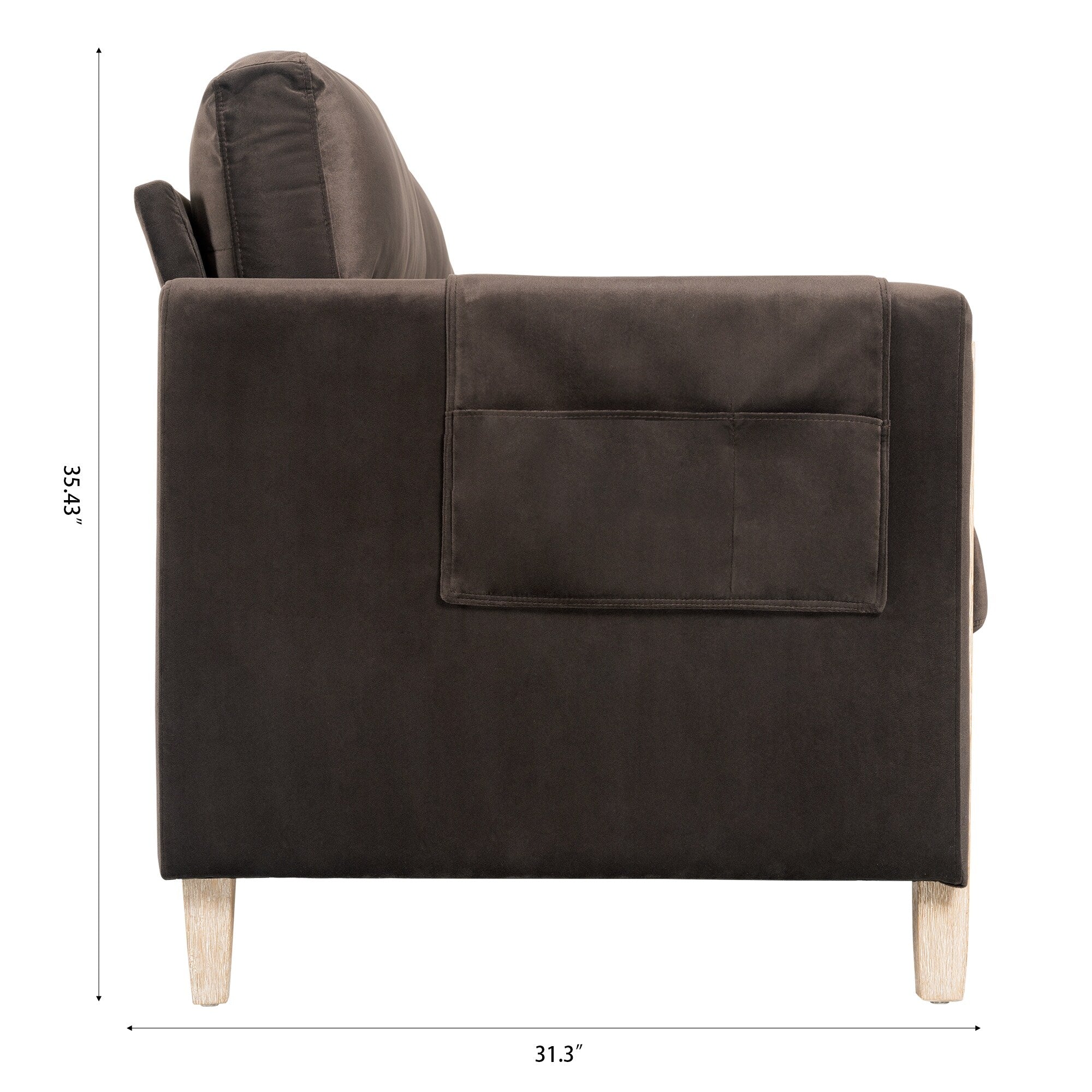 Canapé 3 places en velours massif 79,5" avec assise à ressorts ensachés, dossier en mousse PP et poche de rangement latérale