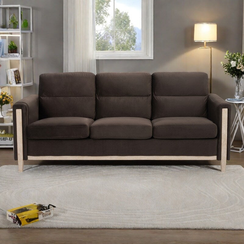 Canapé 3 places en velours massif 79,5" avec assise à ressorts ensachés, dossier en mousse PP et poche de rangement latérale