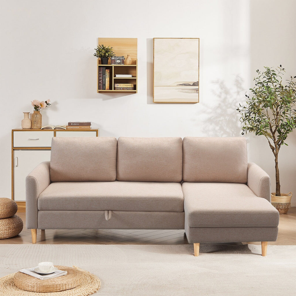 Canapé 3 places en tissu réglable en forme de L de 79,5 po avec lit gigogne et méridienne de rangement