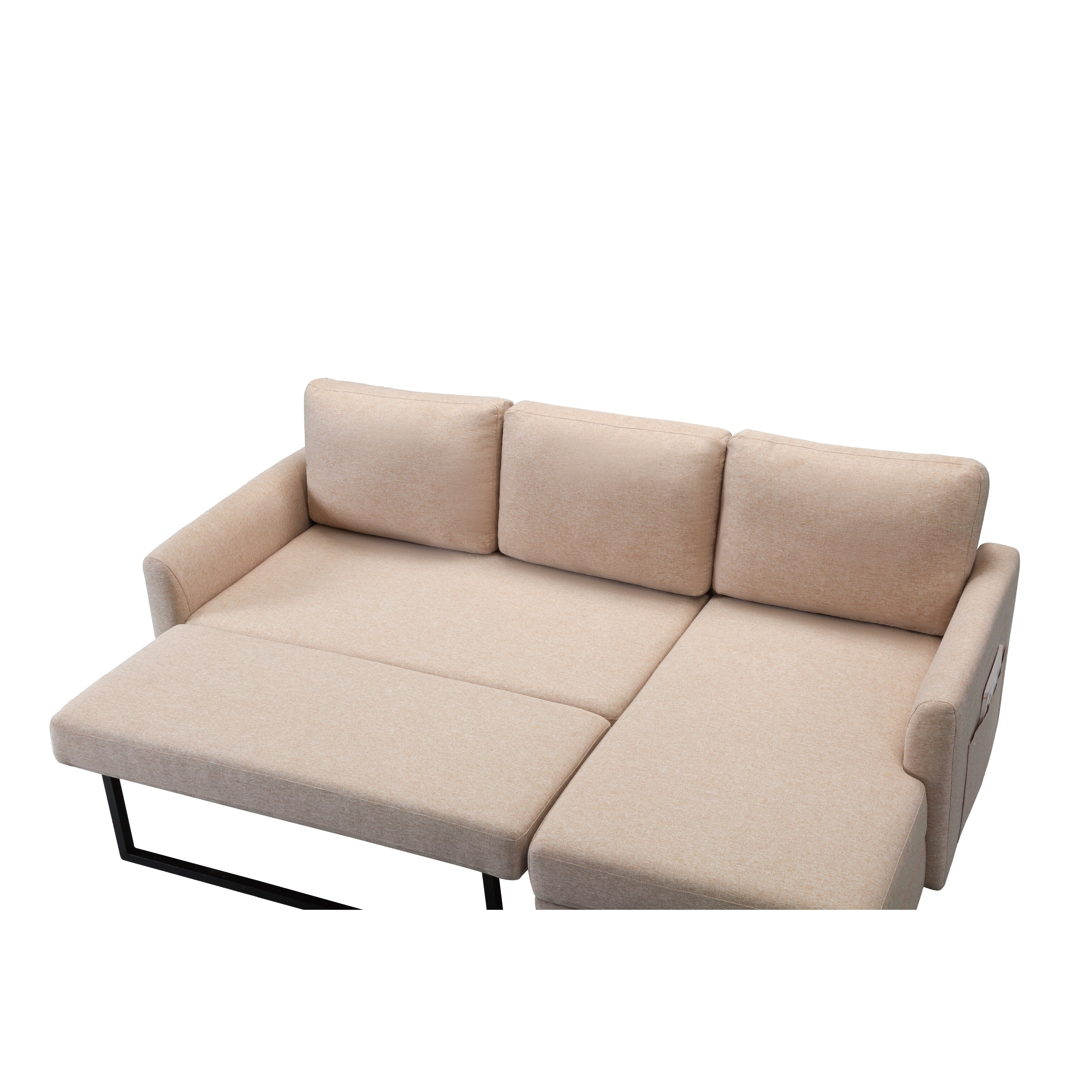 Canapé 3 places en tissu réglable en forme de L de 79,5 po avec lit gigogne et méridienne de rangement