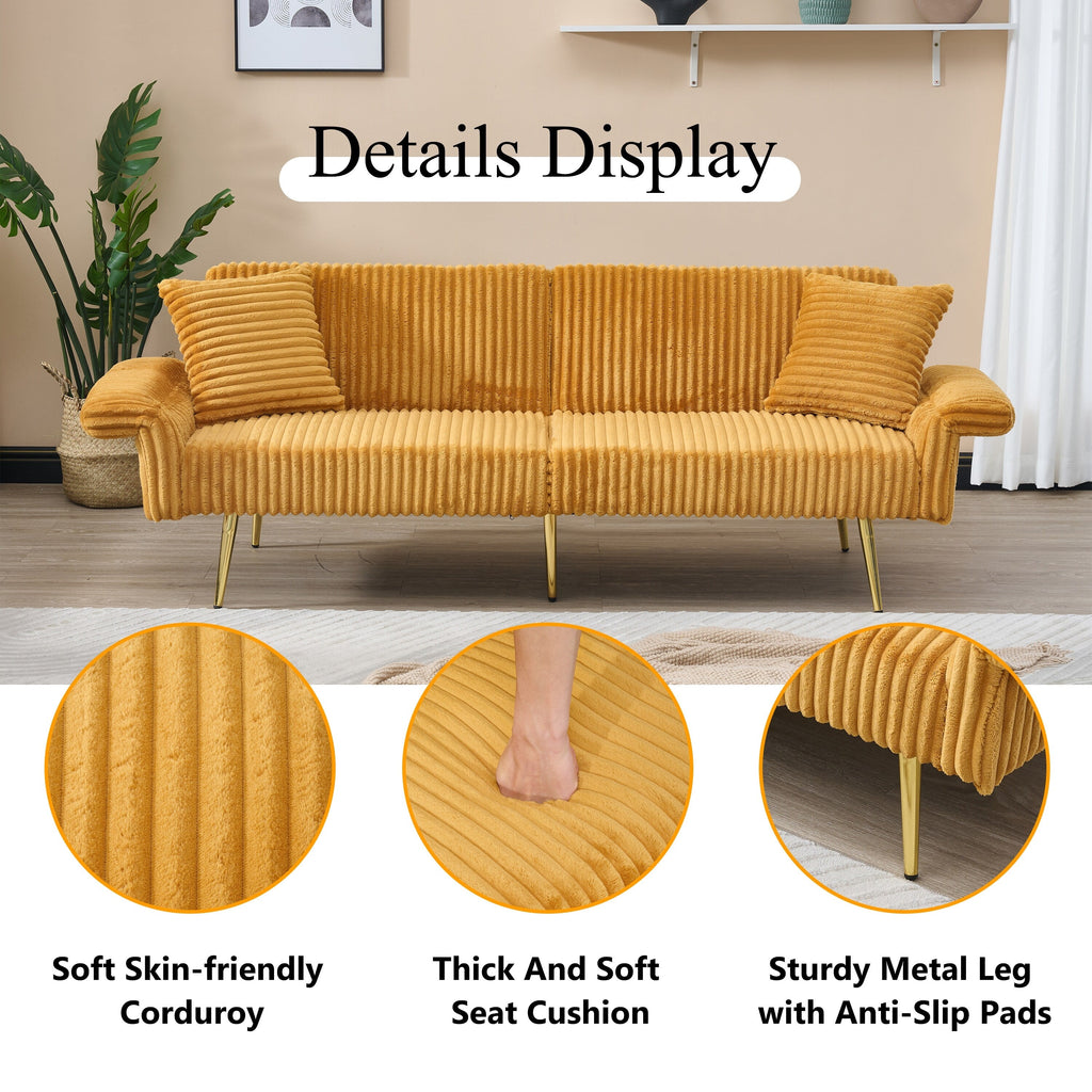 Canapé-lit pliable en velours côtelé 79 avec accoudoirs à 3 positions, mousse haute résilience et pieds en métal