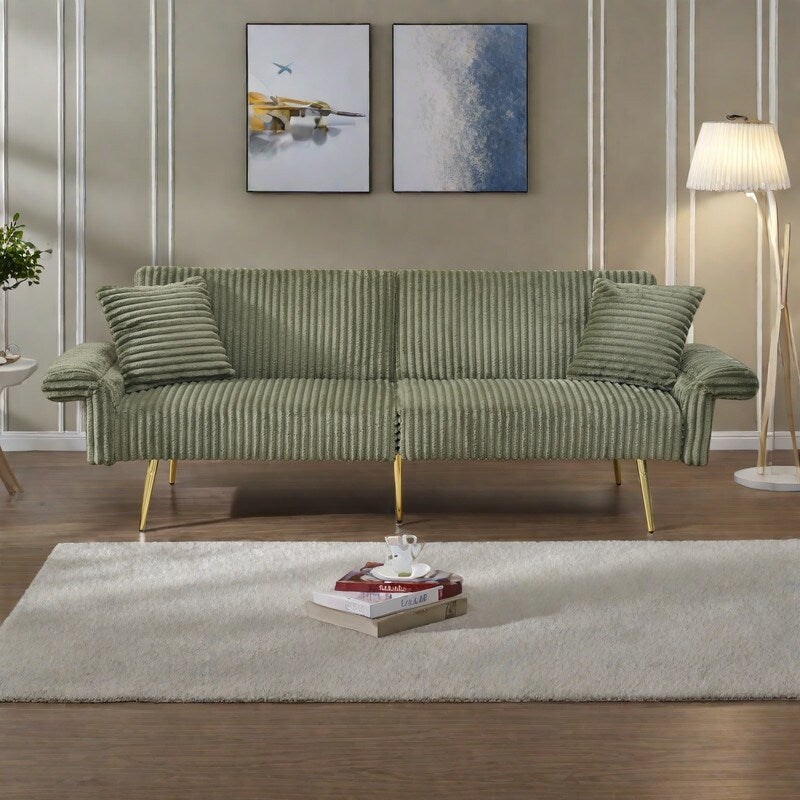 Canapé-lit pliable en velours côtelé 79 avec accoudoirs à 3 positions, mousse haute résilience et pieds en métal