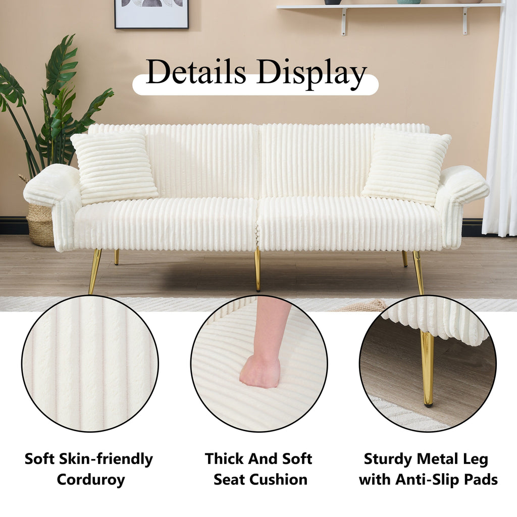 Canapé-lit pliable en velours côtelé 79 avec accoudoirs à 3 positions, mousse haute résilience et pieds en métal