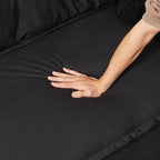 Canapé inclinable 3 places en velours avec 2 coussins, structure en bois massif et ressorts sinueux.