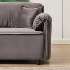 Canapé inclinable 3 places en velours avec 2 coussins, structure en bois massif et ressorts sinueux.