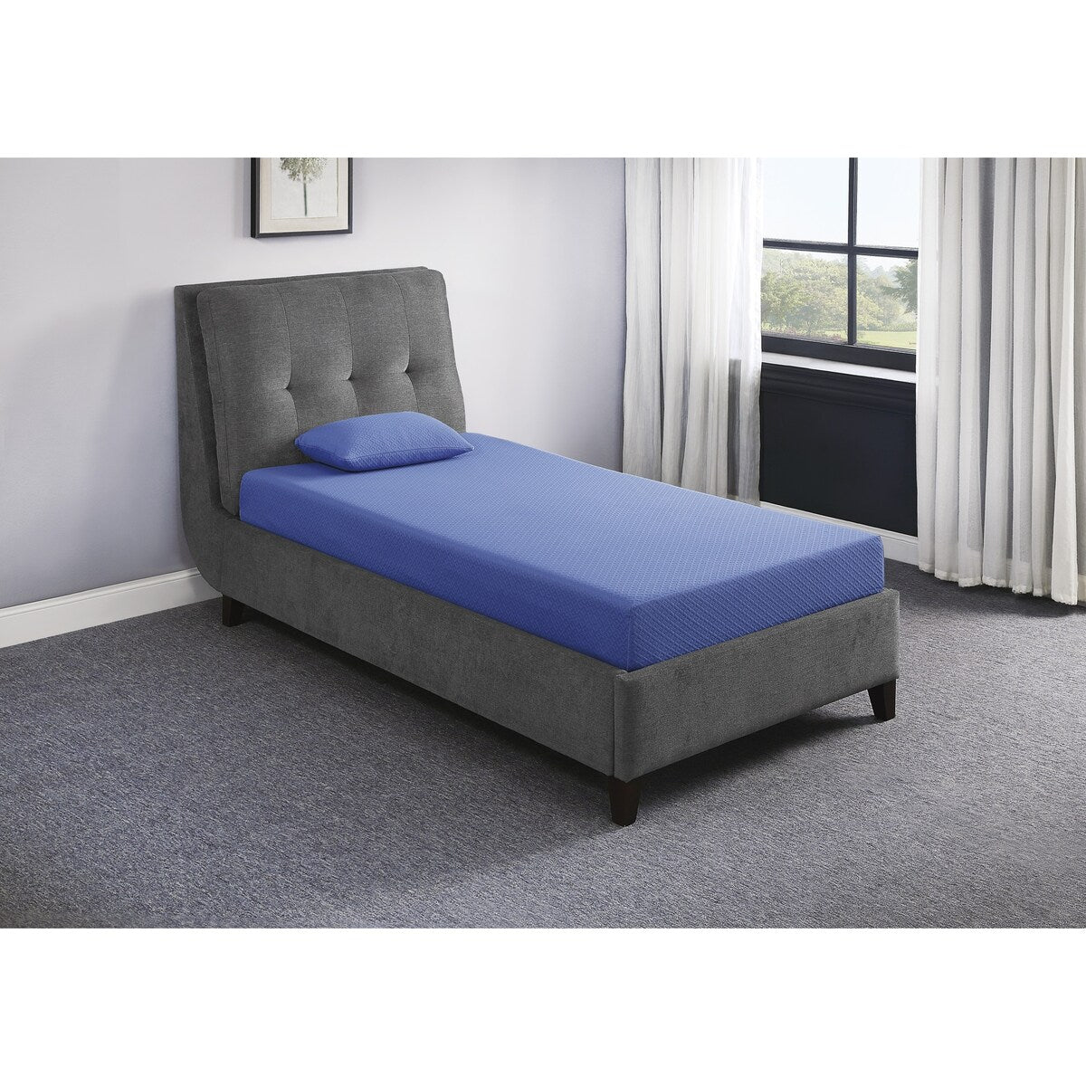 Ensemble matelas et oreiller 18 cm, tissu respirant, mousse à mémoire de forme infusée de gel, bleu, matelas dans une boîte