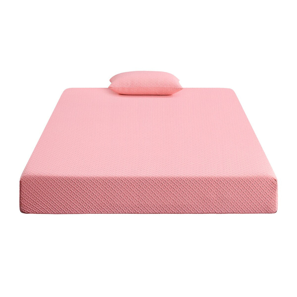 Ensemble matelas et oreiller 18 cm, tissu respirant, mousse à mémoire de forme infusée de gel, rose, matelas dans une boîte