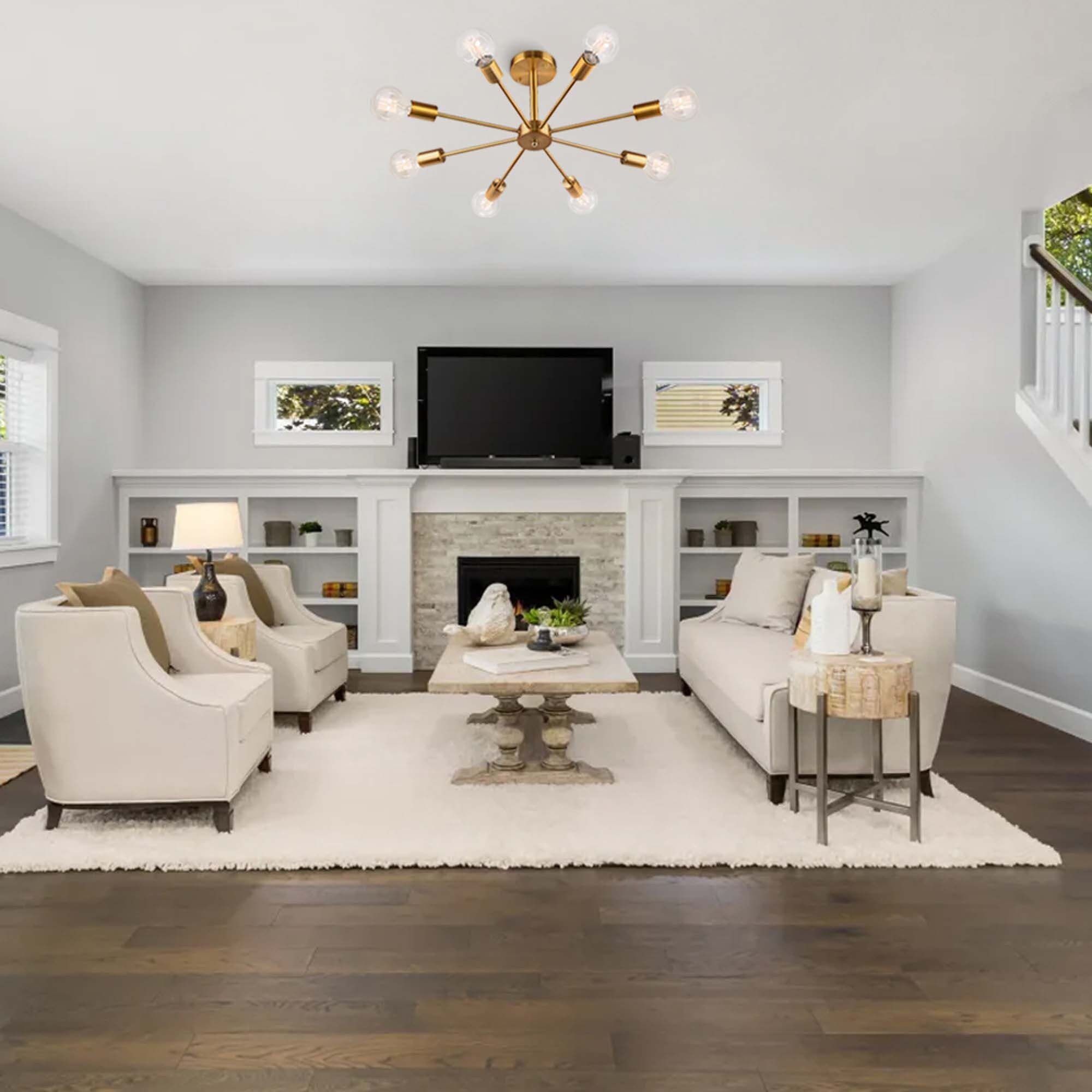 Plafonnier semi-encastré Spoutnik noir/doré pour salon, cuisine, bureau, chambre à coucher, hall d'entrée