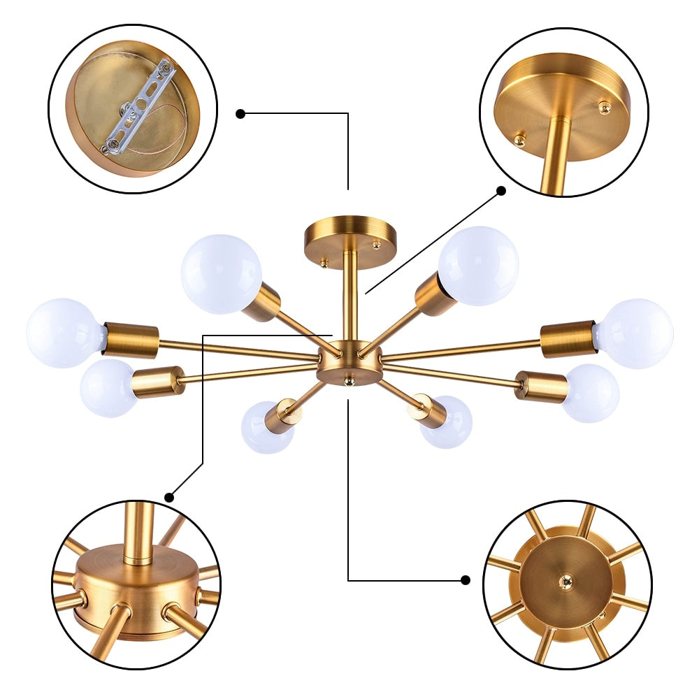 Plafonnier semi-encastré Spoutnik noir/doré pour salon, cuisine, bureau, chambre à coucher, hall d'entrée
