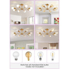 Plafonnier semi-encastré Spoutnik noir/doré pour salon, cuisine, bureau, chambre à coucher, hall d'entrée