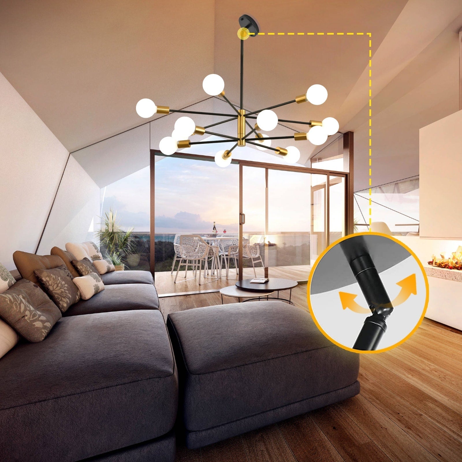 Lustre linéaire moderne Spoutnik 8/10/12 lumières