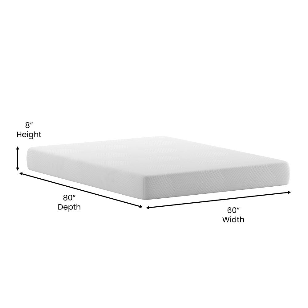 Matelas en mousse à mémoire de forme rafraîchissant au thé vert de 8 pouces, soulageant la pression, dans une boîte