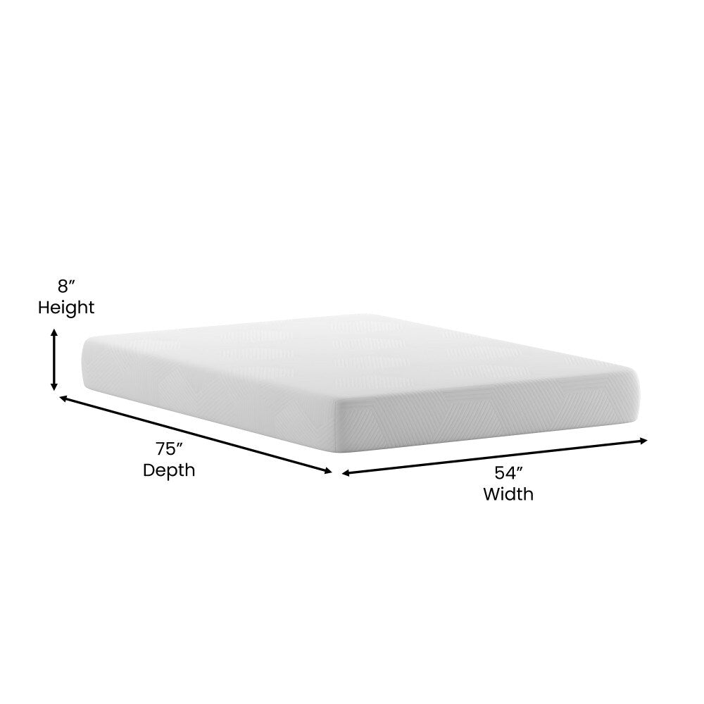 Matelas en mousse à mémoire de forme rafraîchissant au thé vert de 8 pouces, soulageant la pression, dans une boîte