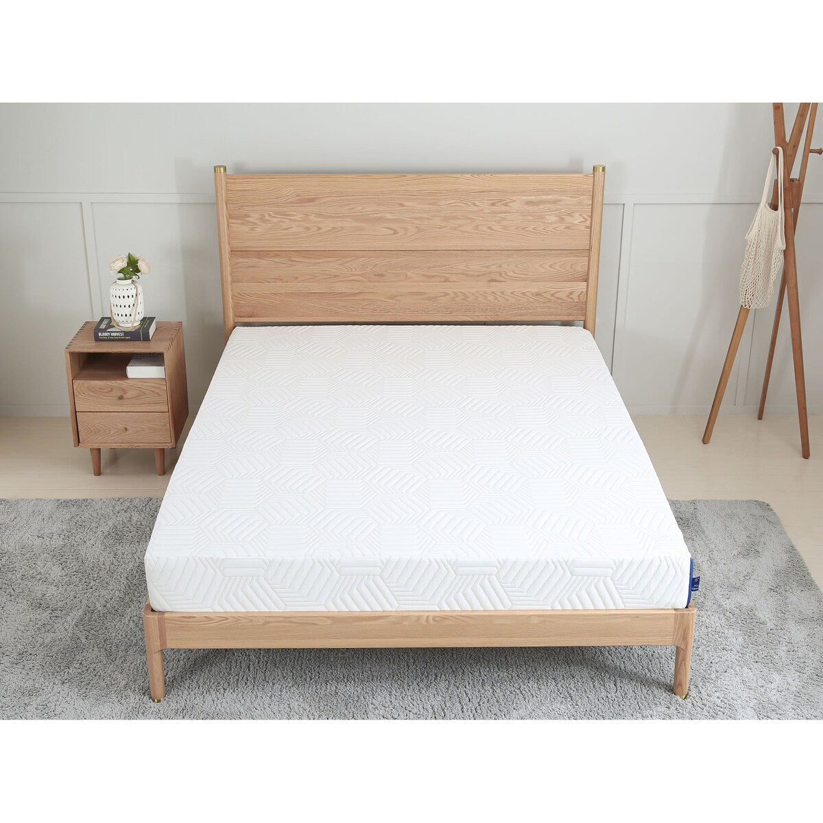 Matelas double en mousse à mémoire de forme de 20 cm, infusé de gel rafraîchissant, blanc et thé vert