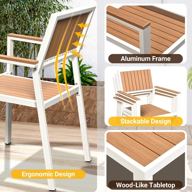Ensemble de salle à manger d'extérieur 8 pièces avec table rectangulaire, petite table d'appoint et 6 chaises empilables