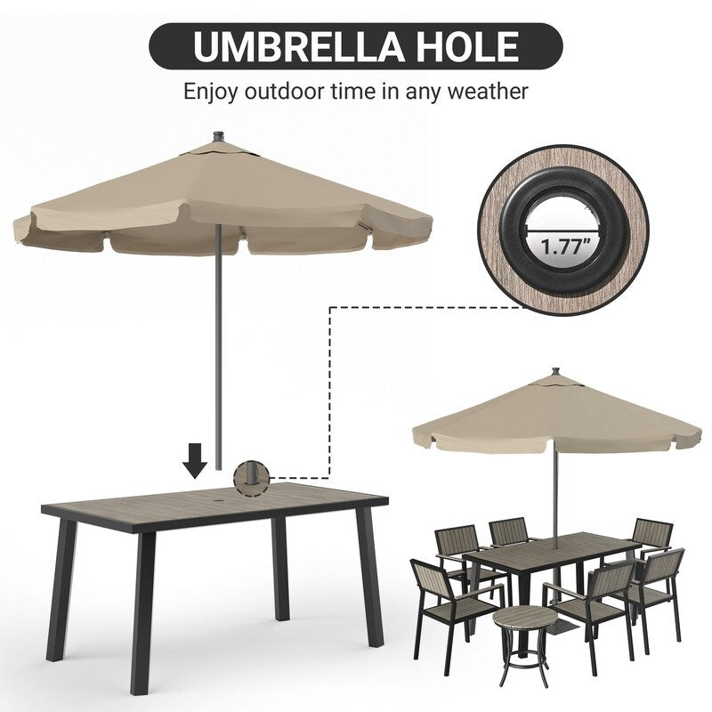 Ensemble de salle à manger d'extérieur 8 pièces avec table rectangulaire, petite table d'appoint et 6 chaises empilables