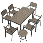 Ensemble de salle à manger d'extérieur 8 pièces avec table rectangulaire, petite table d'appoint et 6 chaises empilables