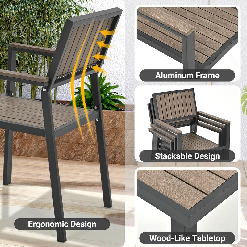 Ensemble de salle à manger d'extérieur 8 pièces avec table rectangulaire, petite table d'appoint et 6 chaises empilables