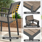 Ensemble de salle à manger d'extérieur 8 pièces avec table rectangulaire, petite table d'appoint et 6 chaises empilables