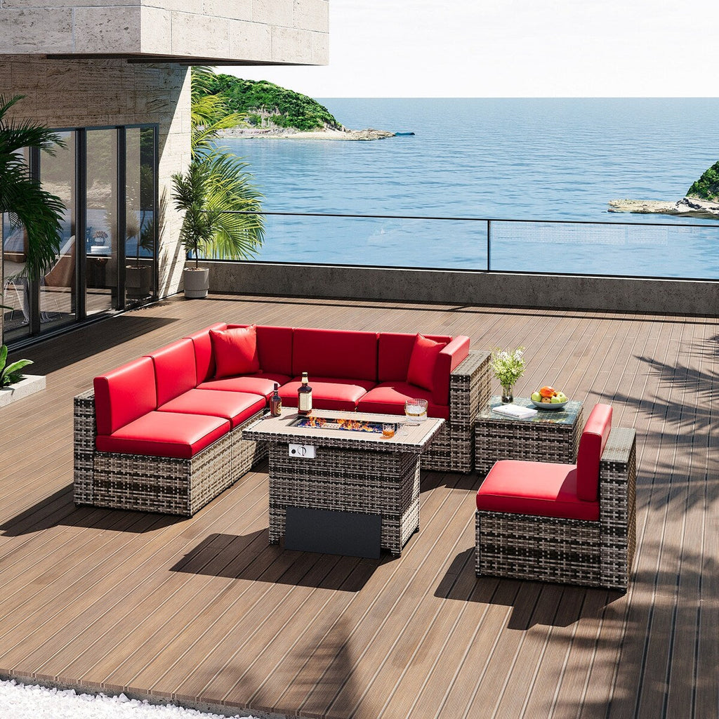 Ensemble de meubles de patio 8 pièces avec table de foyer de 40 pouces