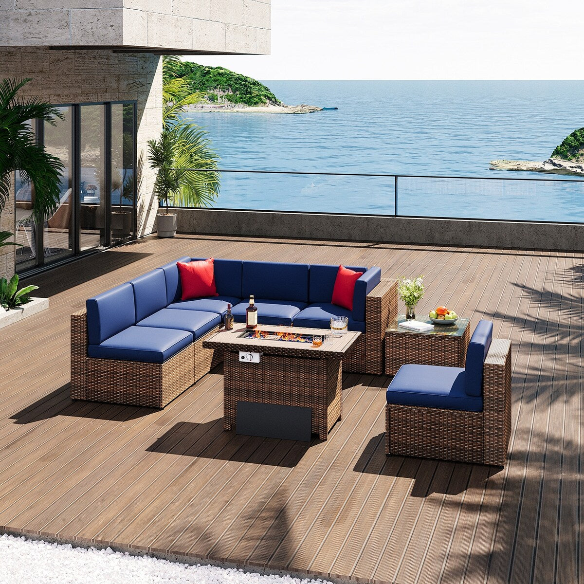 Ensemble de meubles de patio 8 pièces avec table de foyer de 40 pouces