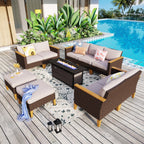 Ensemble de canapés d'extérieur en osier 8 pièces, grands ensembles de conversation avec table et foyer