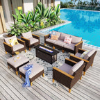 Ensemble de canapés d'extérieur en osier 8 pièces, grands ensembles de conversation avec table et foyer