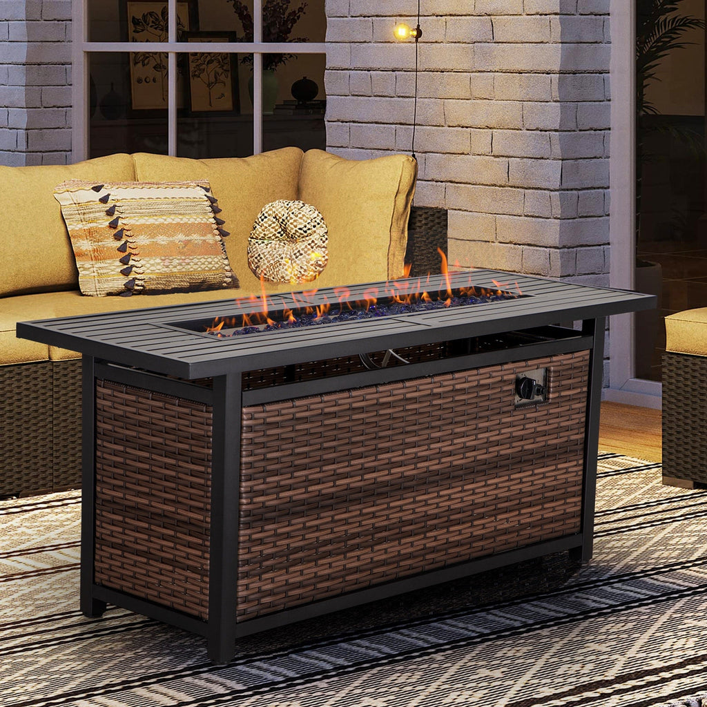 Ensemble de canapés d'extérieur en osier 8 pièces, grands ensembles de conversation avec table et foyer