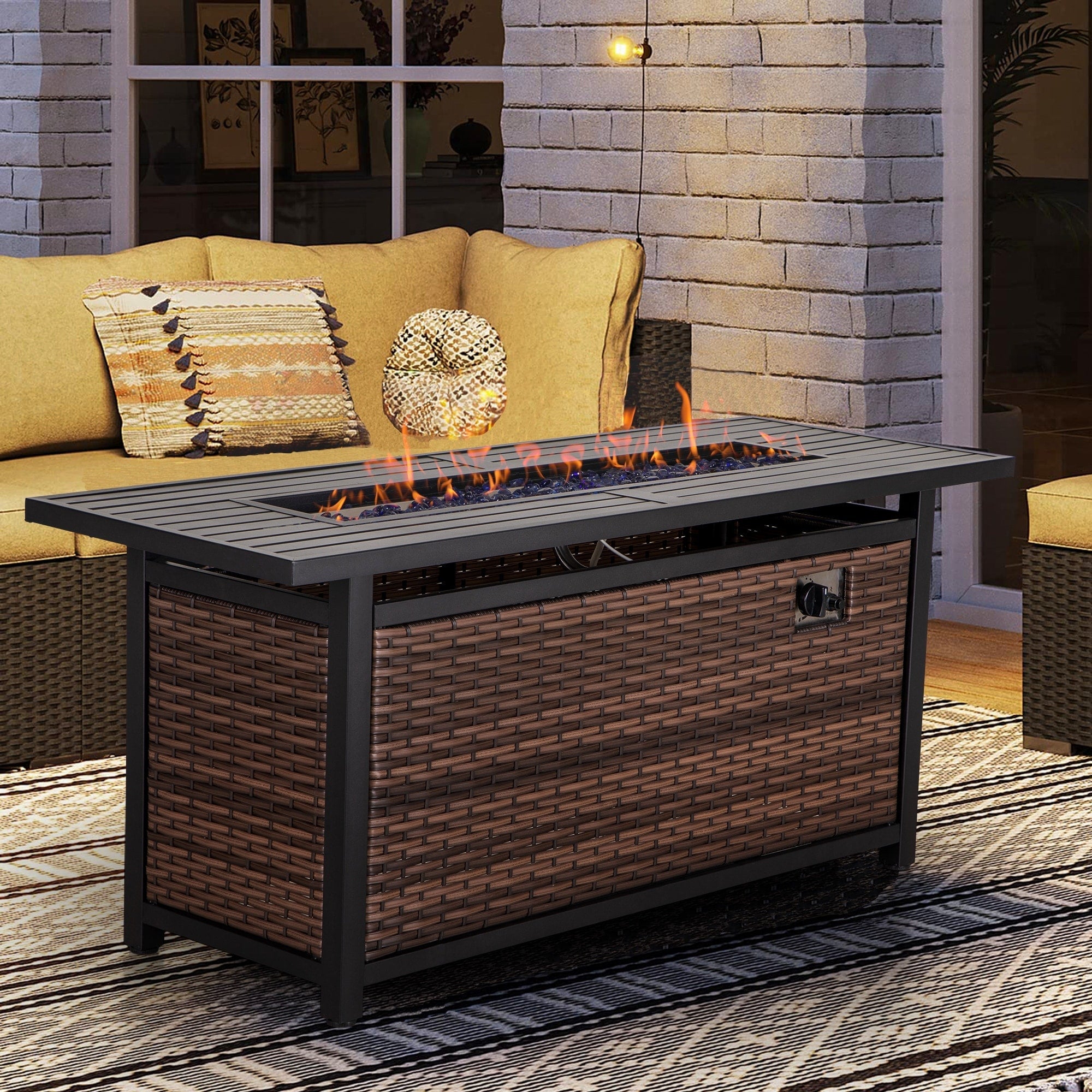 Ensemble de canapés d'extérieur en osier 8 pièces, grands ensembles de conversation avec table et foyer