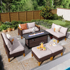 Ensemble de canapés d'extérieur en osier 8 pièces, grands ensembles de conversation avec table et foyer