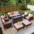 Ensemble de canapés d'extérieur en osier 8 pièces, grands ensembles de conversation avec table et foyer