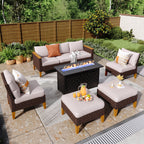 Ensemble de canapés d'extérieur en osier 8 pièces, grands ensembles de conversation avec table et foyer