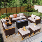 Ensemble de canapés d'extérieur en osier 8 pièces, grands ensembles de conversation avec table et foyer